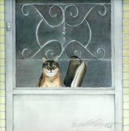 "Sherman at the Door", watercolor, 8" x 8", 1994 © Bernadette E. Kazmarski