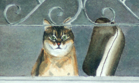 Detail of Sherman on the chair.